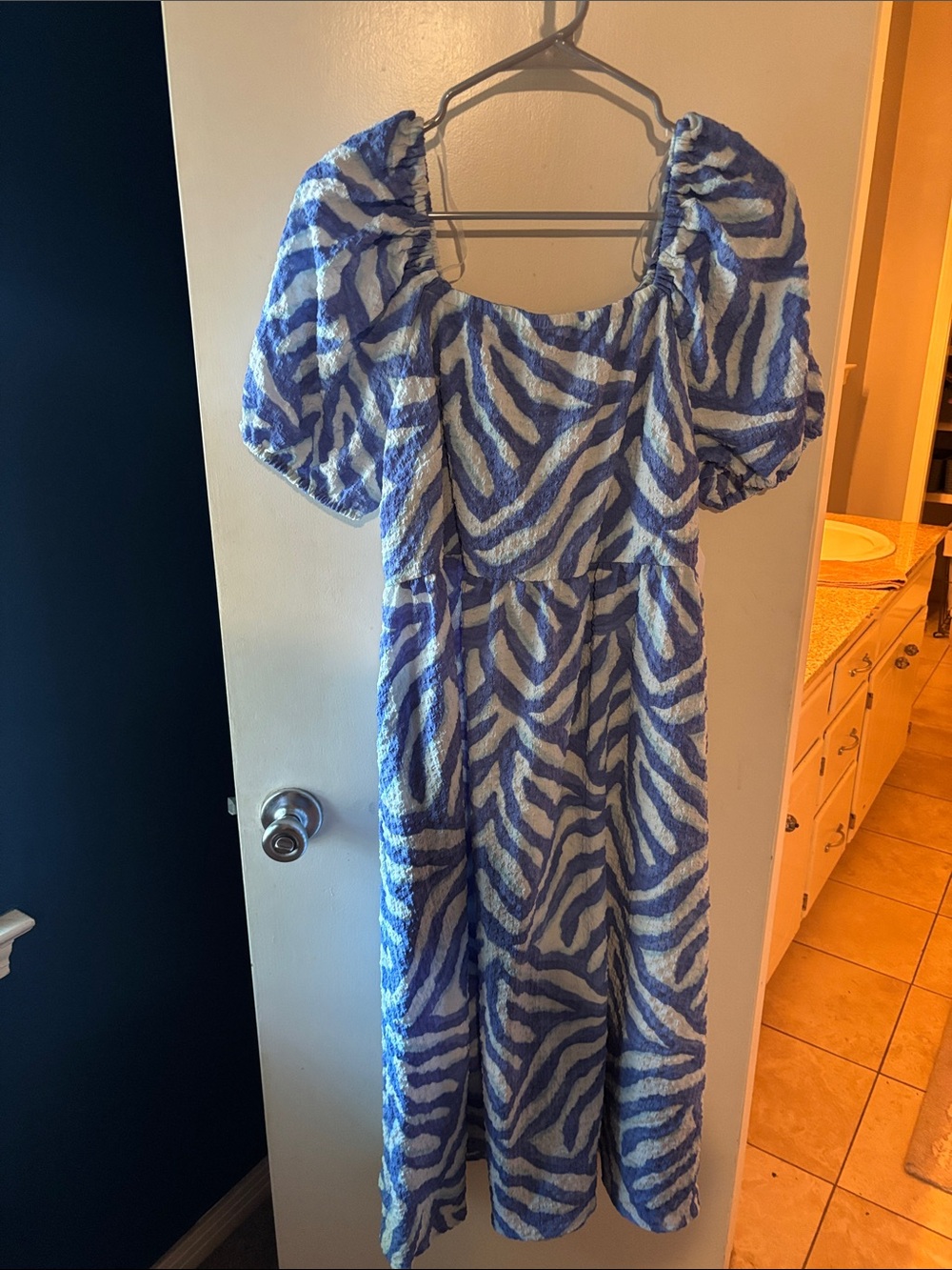 Time and Tru Blue and White Zebra Midi Dress
